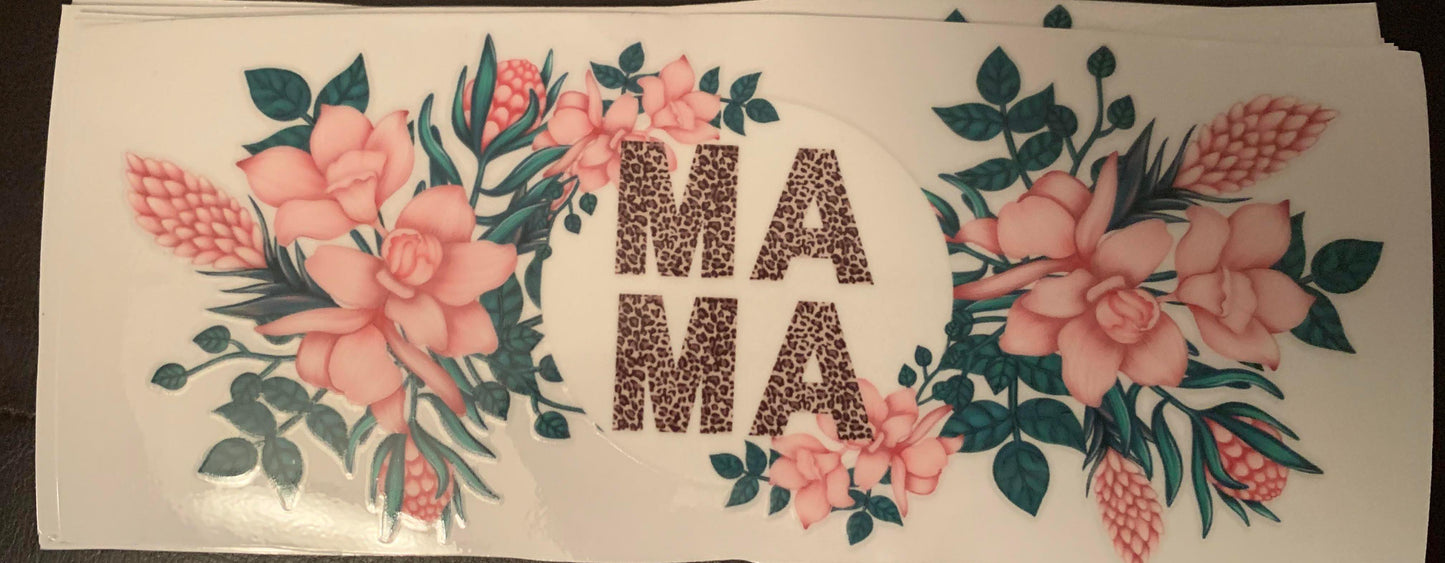 UV DTF Printed Sticker wrap for 16oz Libby glass- Mama with PINK flowers