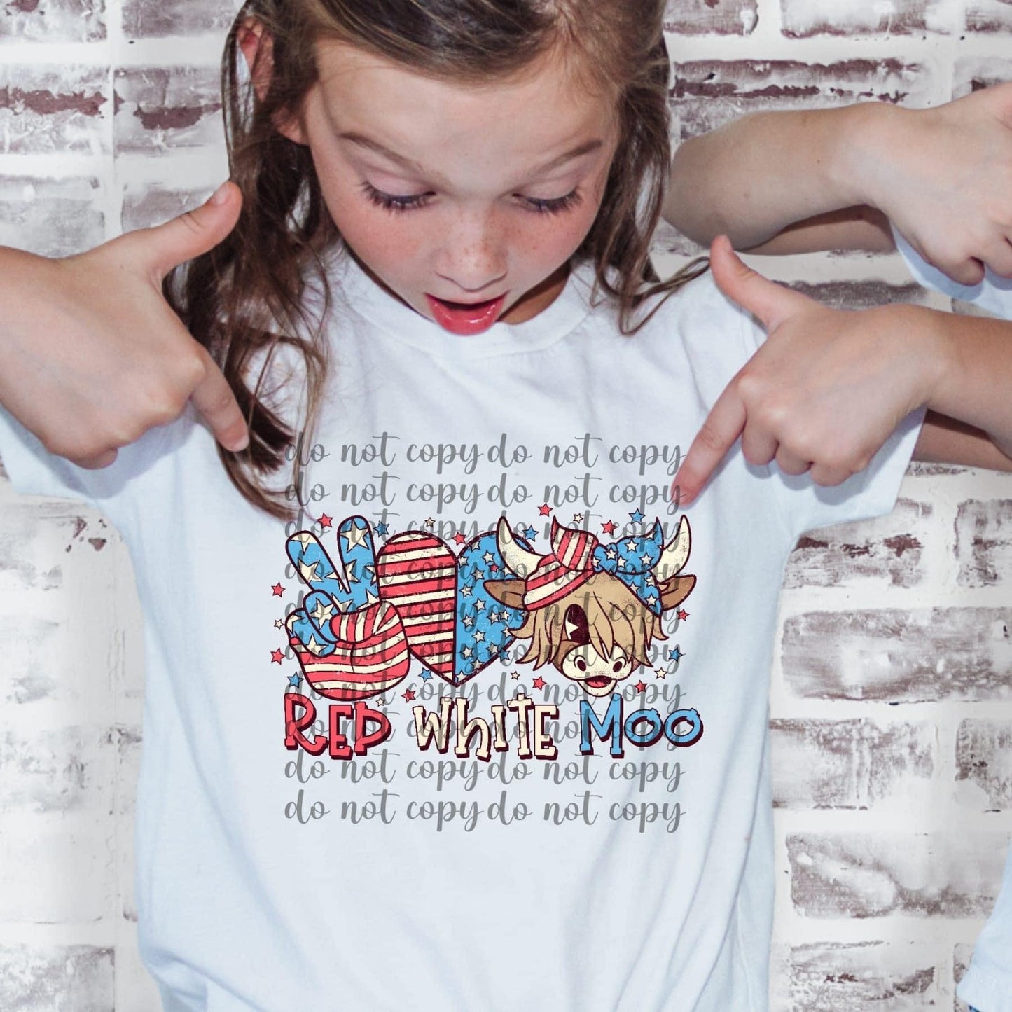 4th of July Red white moo GIRL DTF Transfer