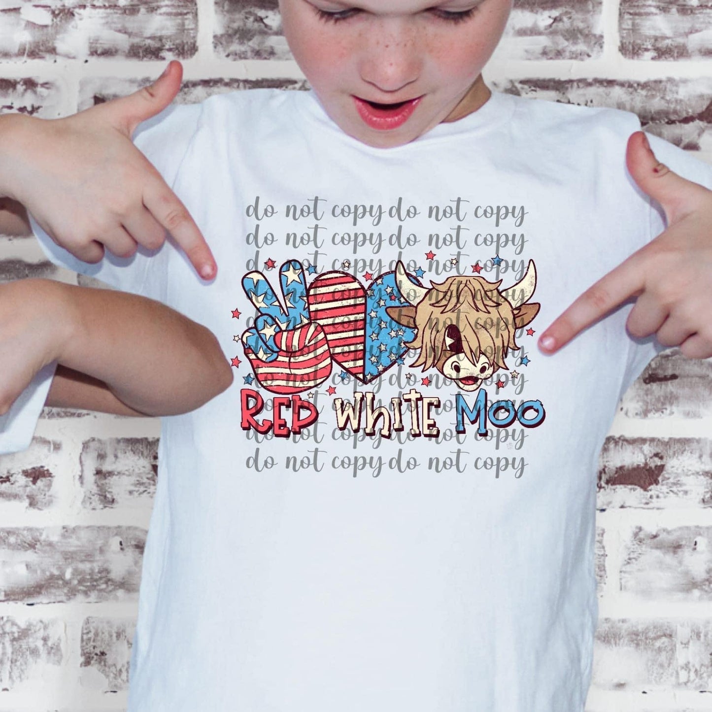 4th of July Red white moo BOY DTF Transfer