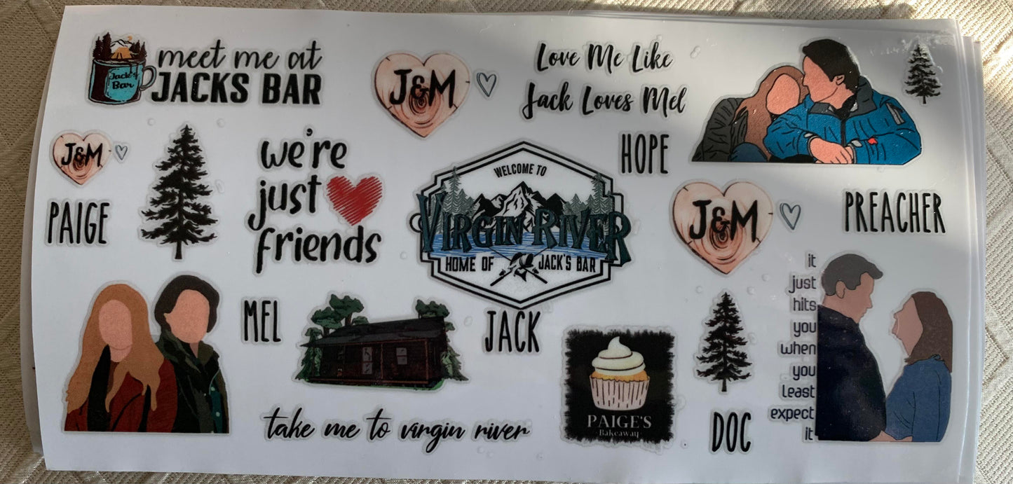 UV DTF Printed Sticker wrap for 16oz Libby glass- River design