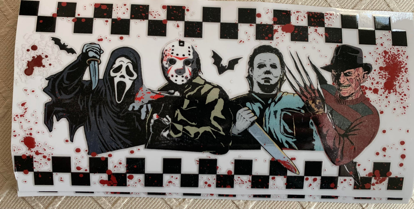 UV DTF Printed Sticker wrap for 16oz Libby glass- Halloween checkerd pic