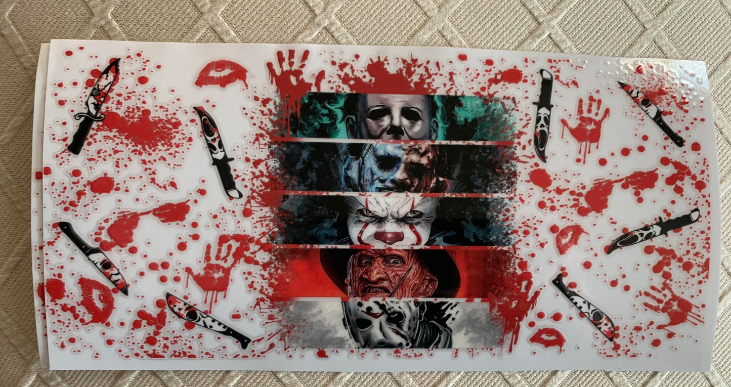 UV DTF Printed Sticker wrap for 16oz Libby glass- Halloween stacked pic