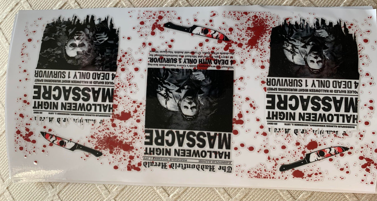 UV DTF Printed Sticker wrap for 16oz Libby glass- Halloween Massacre