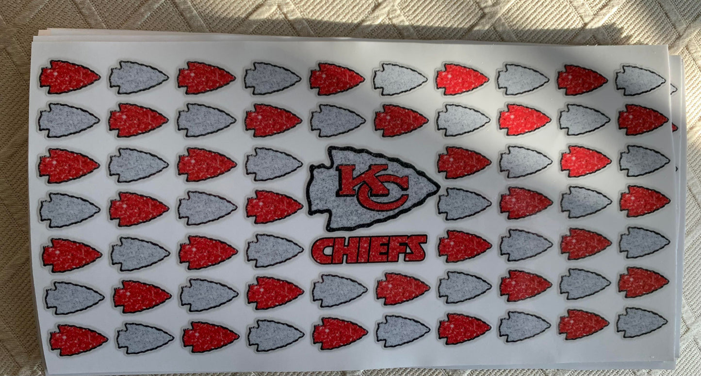 UV DTF Printed Sticker wrap for 16oz Libby glass- chiefs glitter design