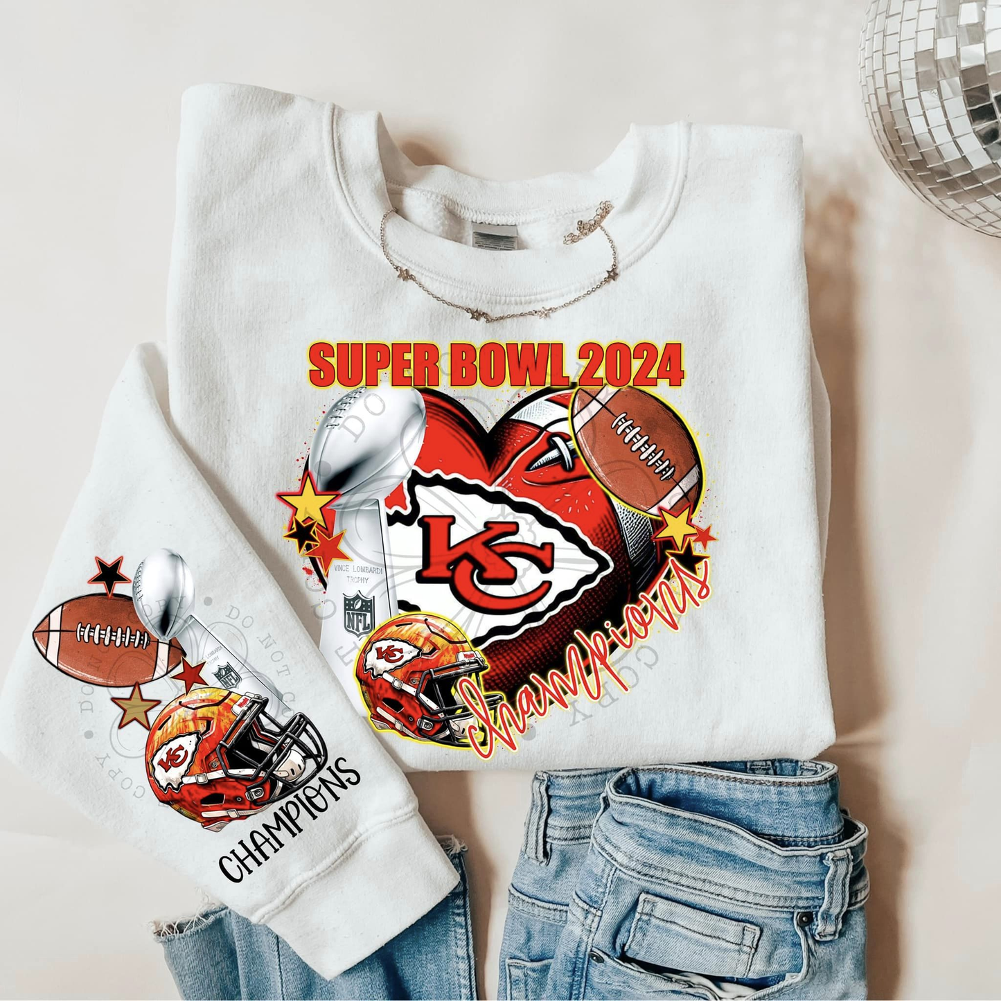 Kansas City with Heart with helmet football sleeve DTF TRANSFER