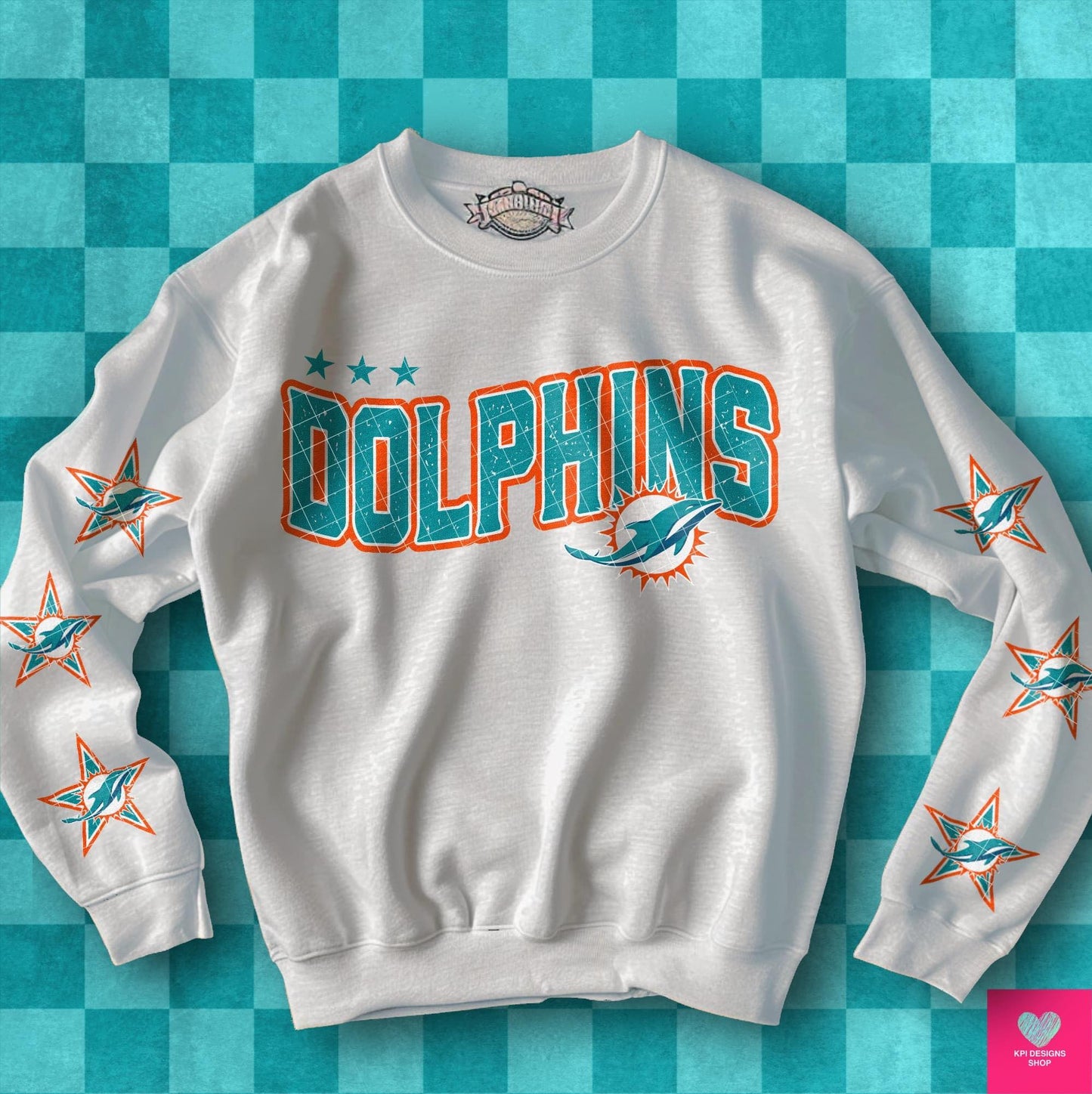 Football Team Dolphins with stars on sleeves DTF