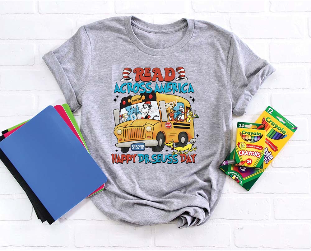Dr Seuss read across america with bus DTF TRANSFER