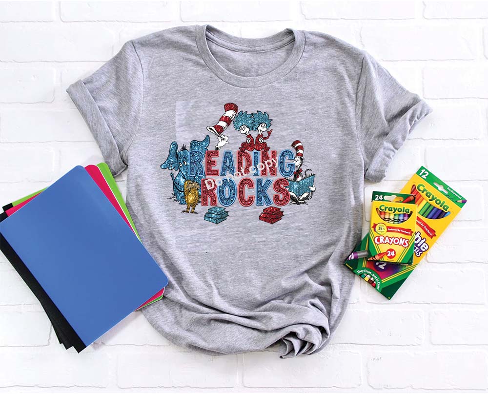 Dr Seuss Reading Rocks with sequin DTF TRANSFER