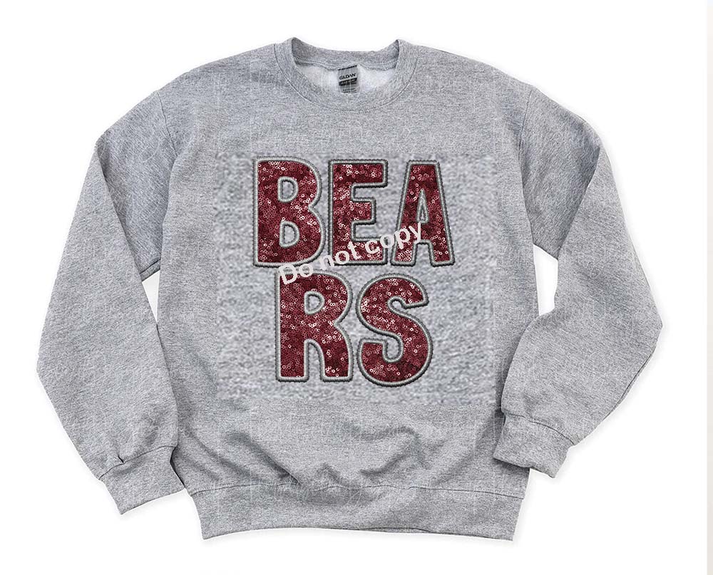 Bears maroon and grey Faux sequin DTF TRANSFER