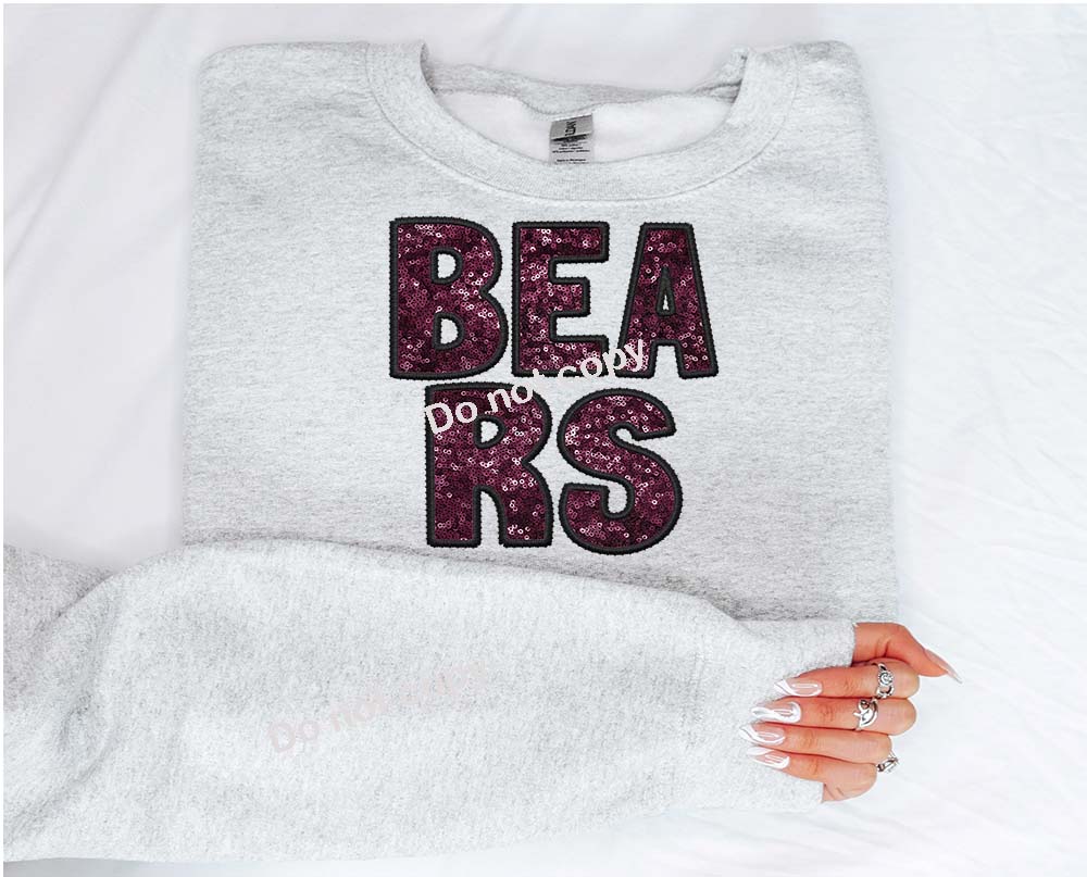 Bears maroon black Faux sequin DTF TRANSFER