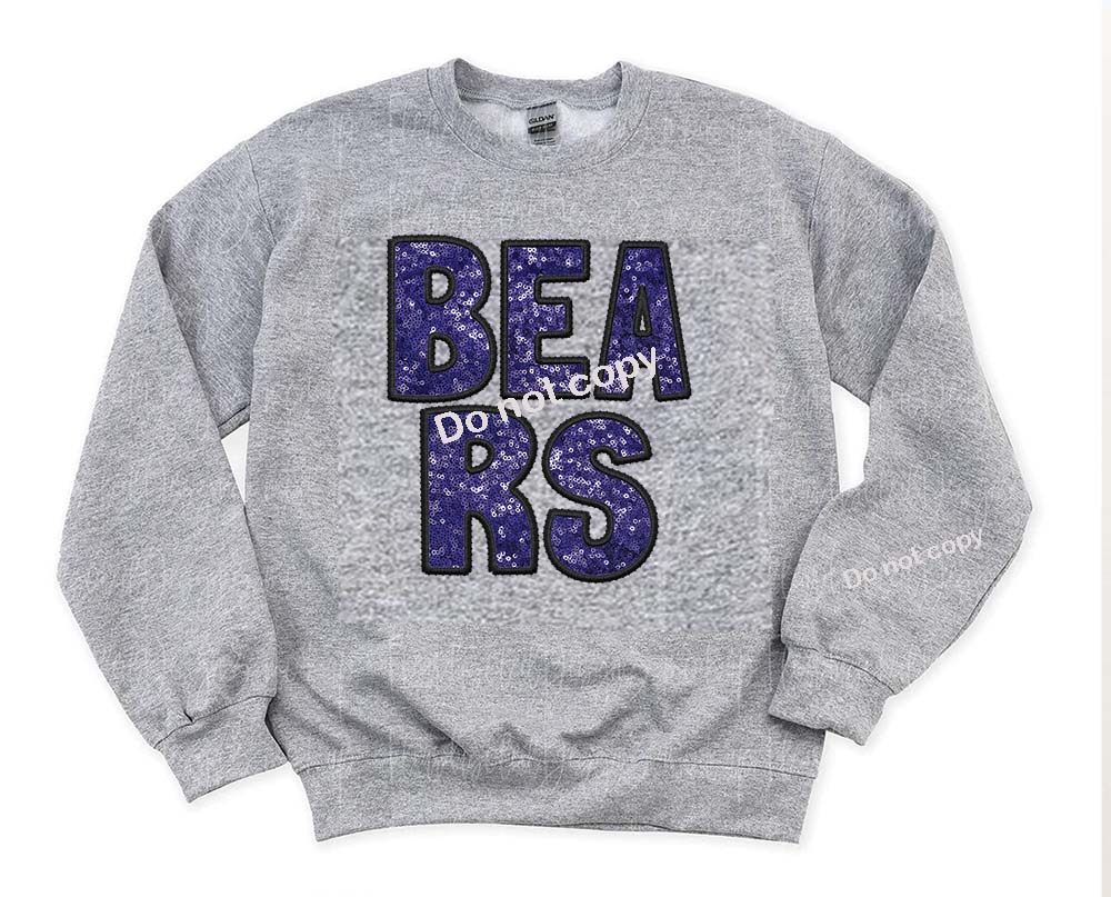 Bears royal and black Faux sequin DTF TRANSFER
