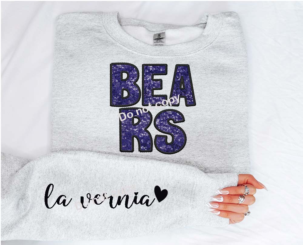 Bears royal black Faux sequin DTF TRANSFER