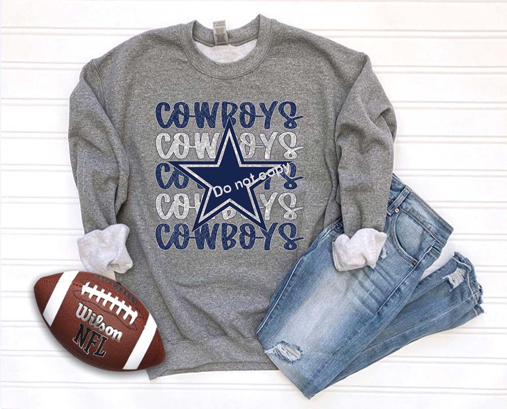 Cowboys stacked with blue and white DTF TRANSFER