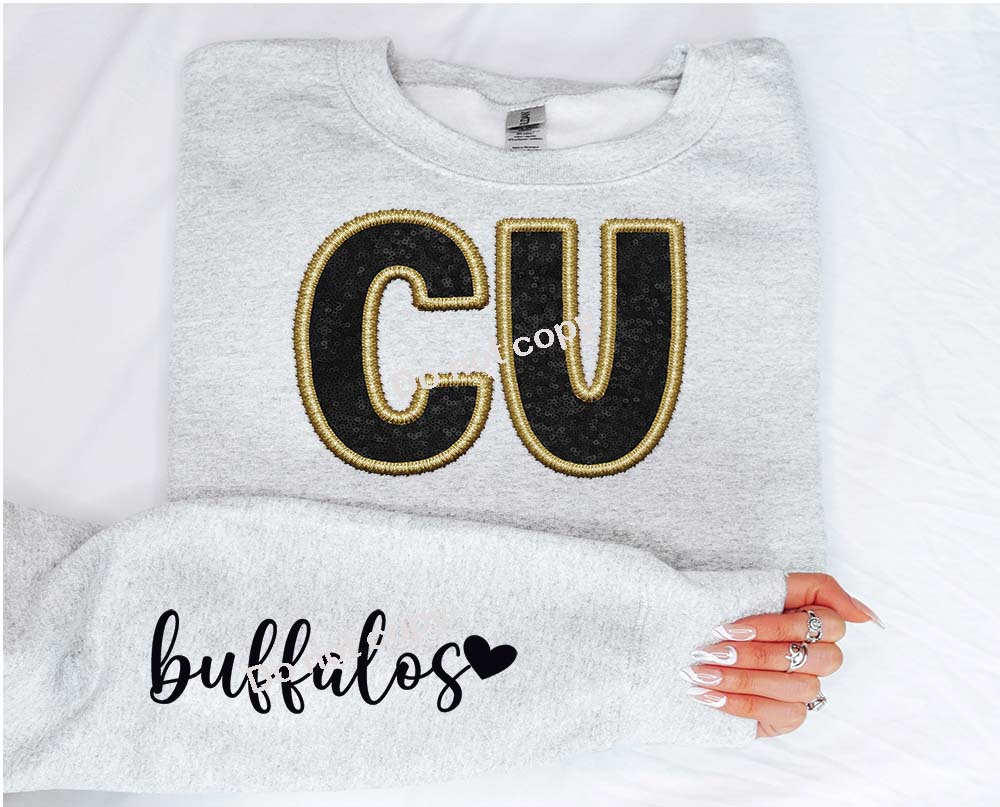 CU black old gold Faux sequin DTF TRANSFER