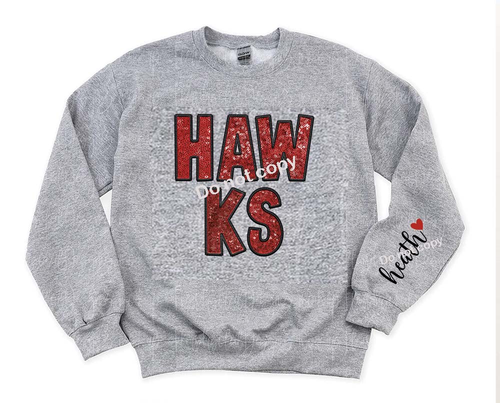 Hawks red and black Faux sequin DTF TRANSFER