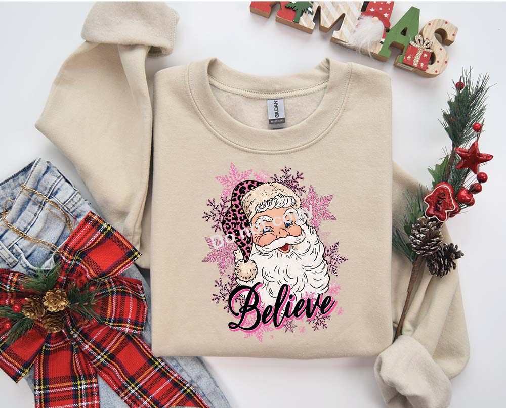 Christmas Pink believe santa DTF Transfer