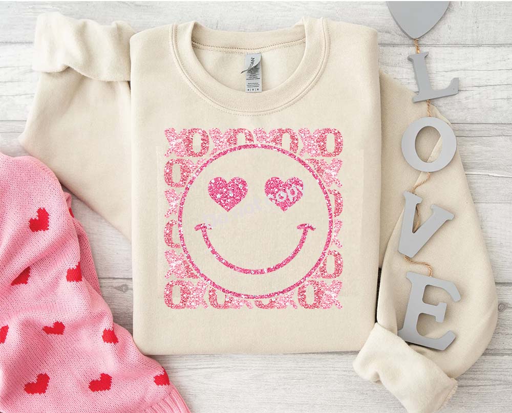 Valentines XOXO smiley sequin DTF Transfer