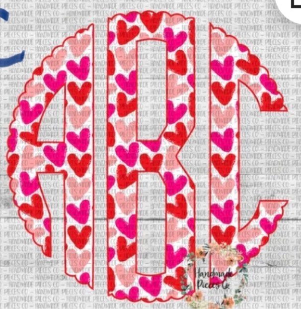 VALENTINES Hearts Monogram DTF TRANSFER