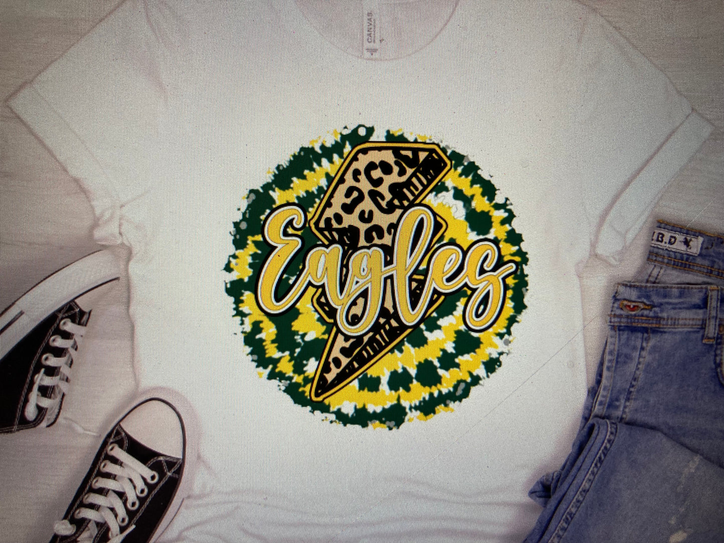 Tye Die Lightning bolt Eagles Green/Gold DTF Transfer