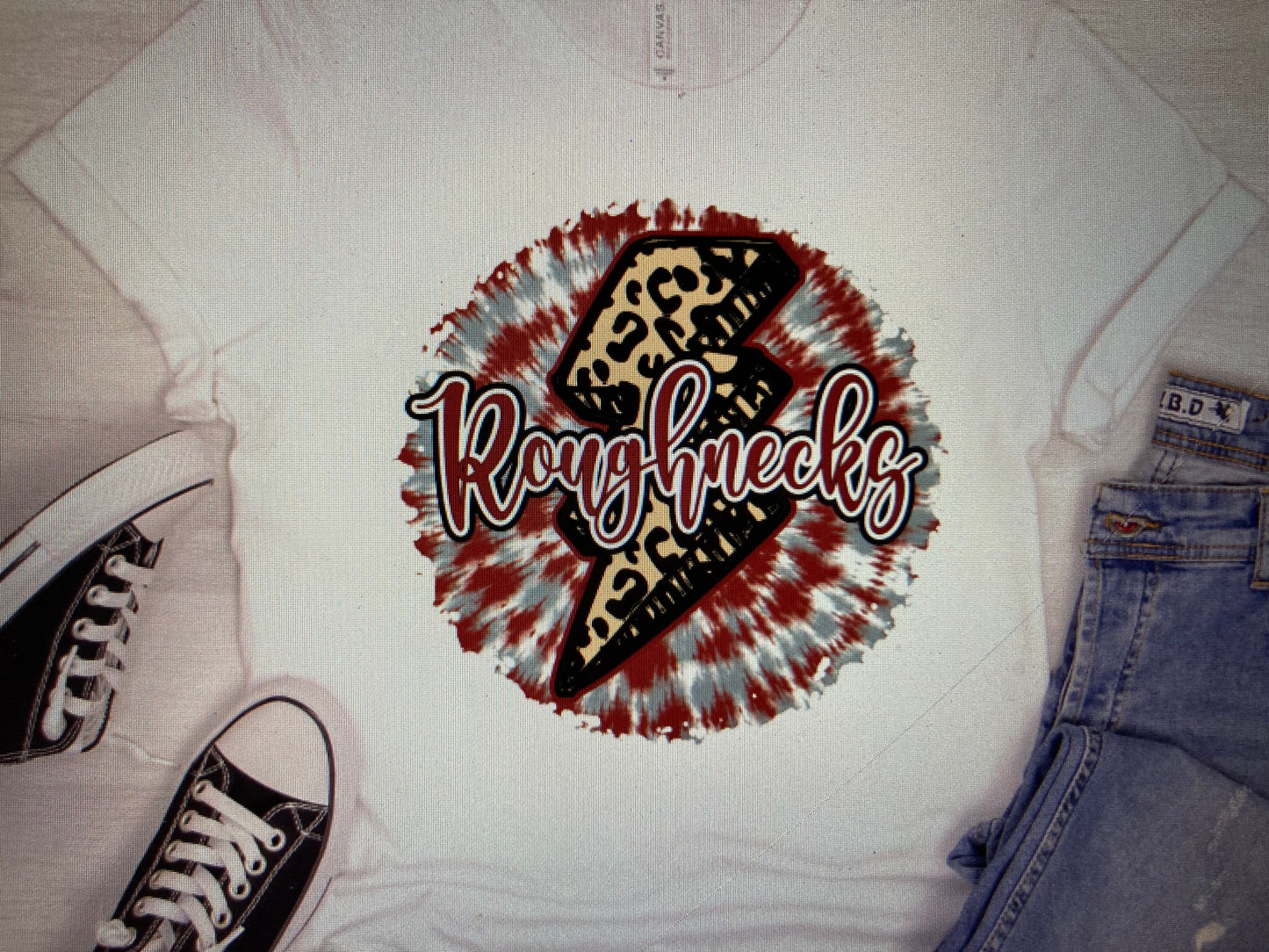 Tye Die Lightning bolt Roughnecks Maroon/White DTF Transfer