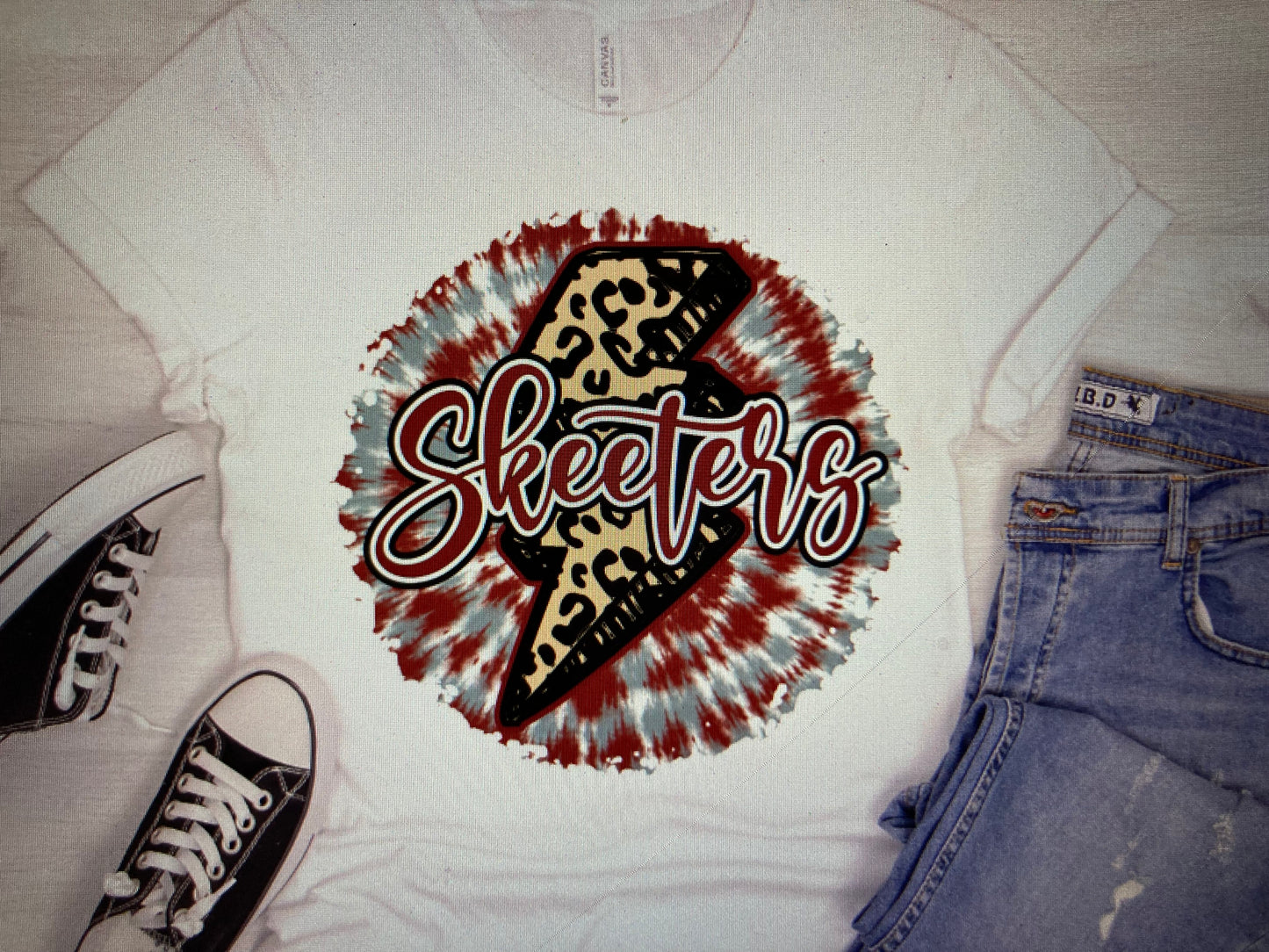 Tye Die Lightning bolt Skeeters Maroon/White DTF Transfer