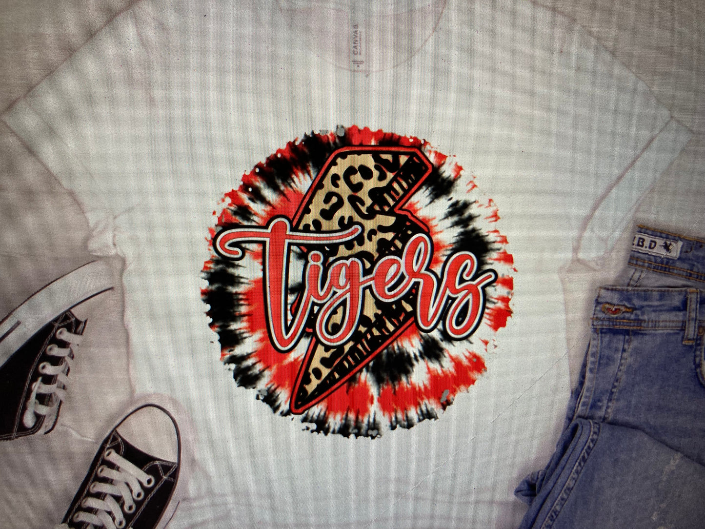 Tye Die Lightning bolt Tigers Red/Black DTF Transfer