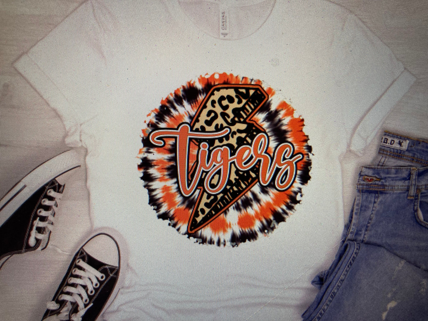 Tye Die Lightning bolt Tigers Orange/Black DTF Transfer