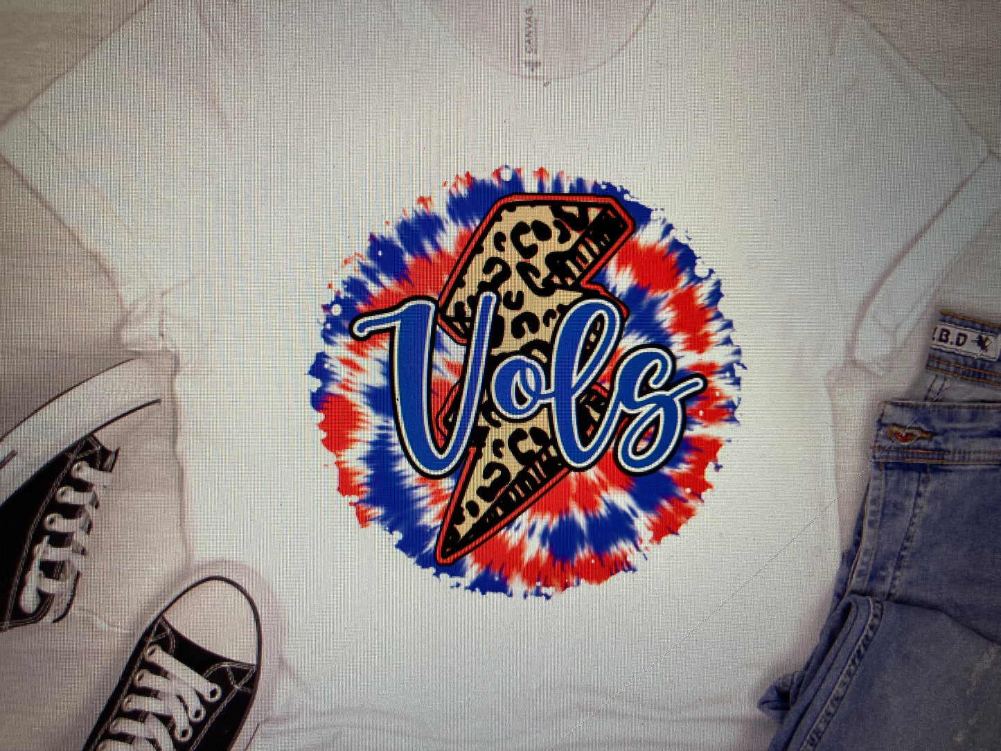 Tye Die Lightning bolt Vols Red/Blue DTF Transfer
