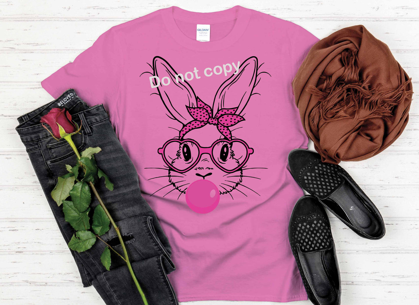 Easter Bunny pink Bubble with glasses DTF Transfer