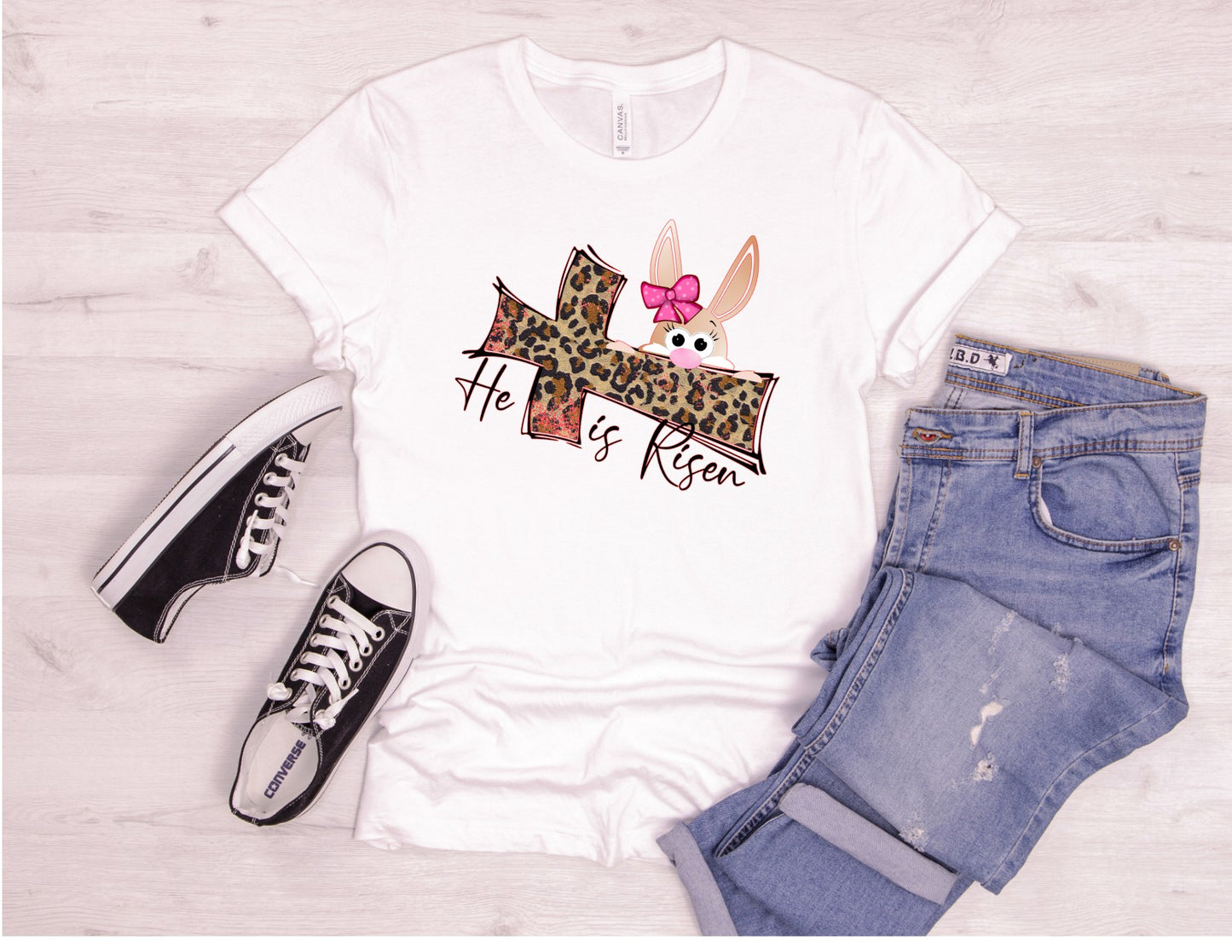 Easter He is risen bunny with cross DTF Transfer