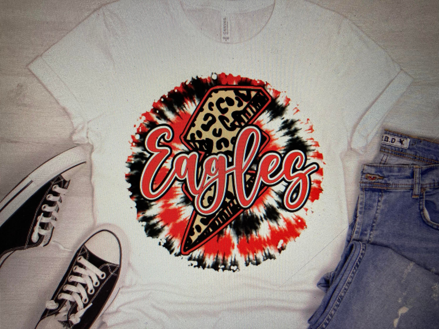 Tye Die Lightning bolt Eagles Red/Black DTF Transfer