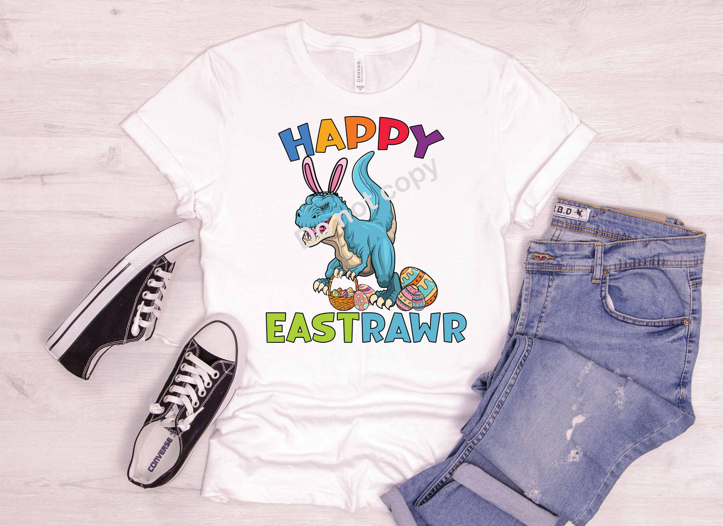 Happy Rarr Easter with Dinosaur DTF Transfer