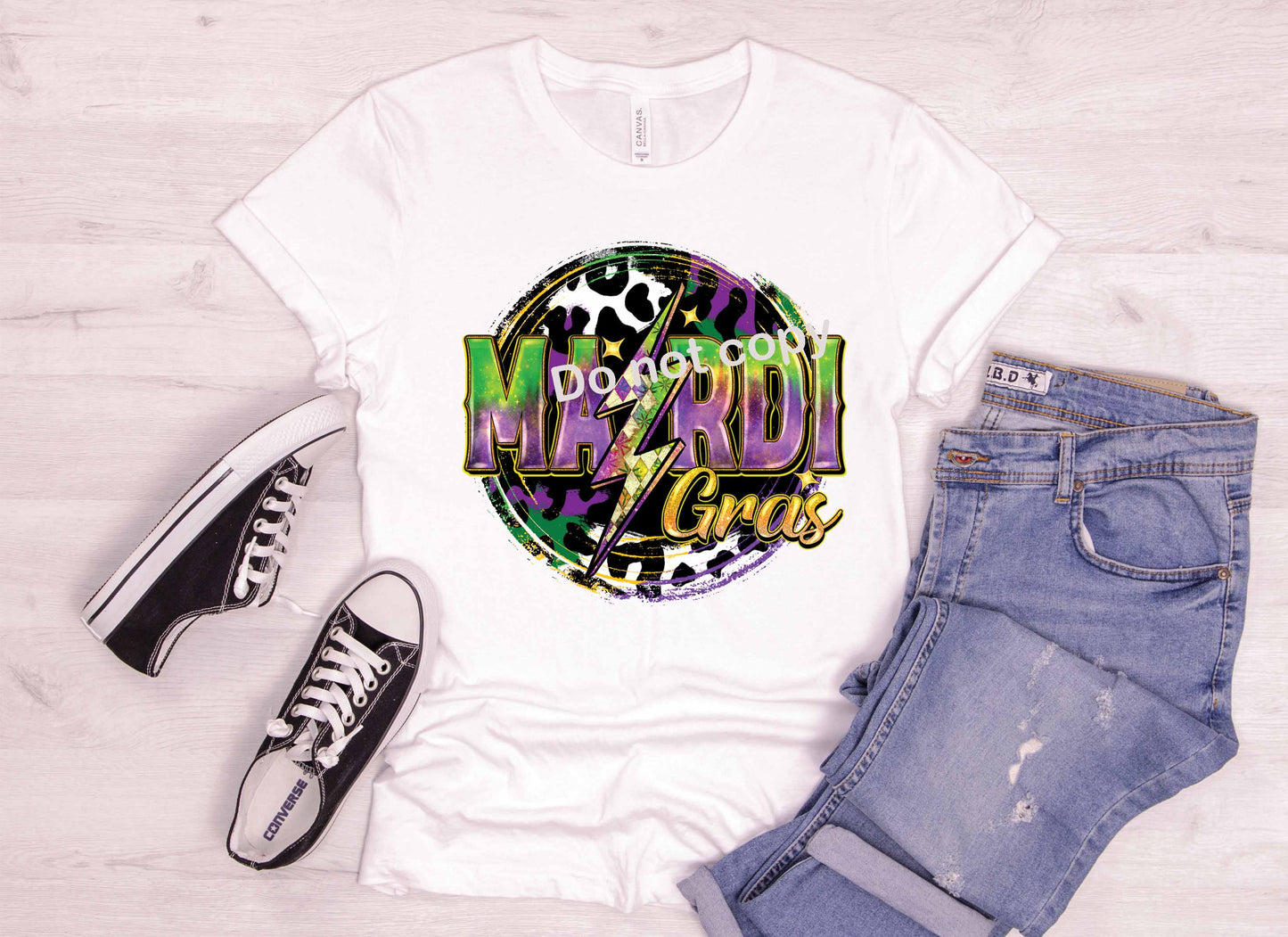 MARDI GRAS Leopard circle with lightning bolt DTF Transfer