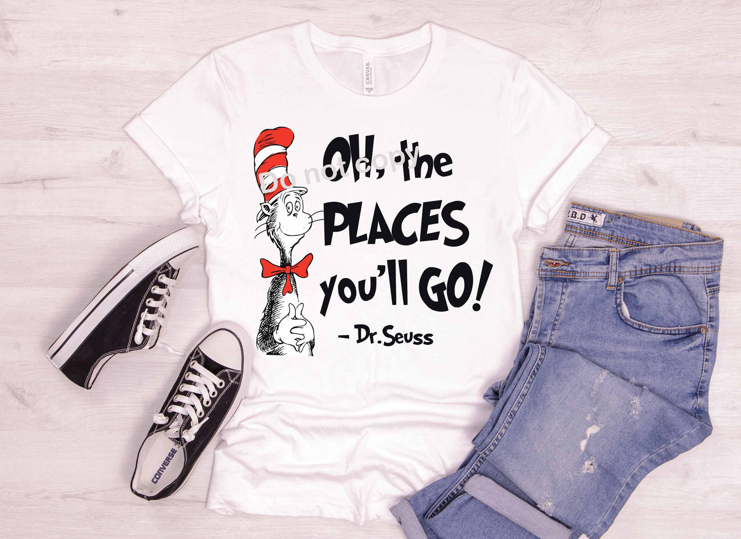 Dr Seuss Oh the places with black text DTF TRANSFER