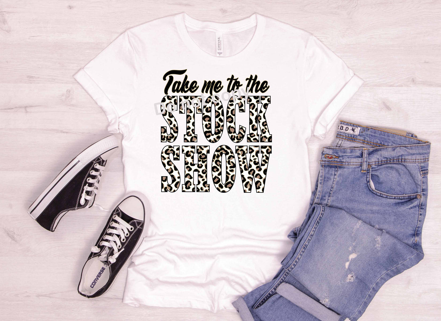 Stock show with leopard black lettering DTF TRANSFER