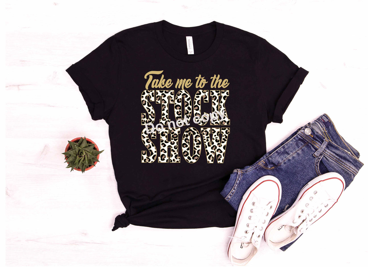 Stock show with leopard tan lettering DTF TRANSFER