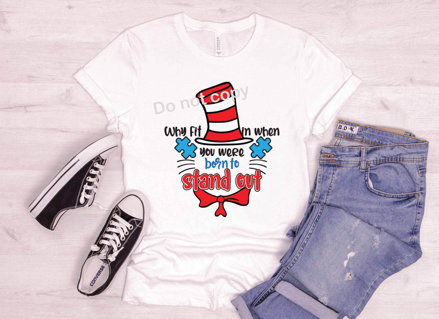 Dr Seuss Why fit in with hat and puzzle DTF TRANSFER