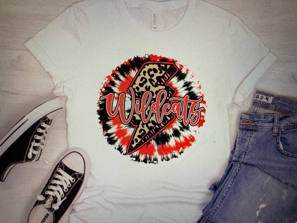 Tye Die Lightning bolt Wildcats Black/Red DTF Transfer