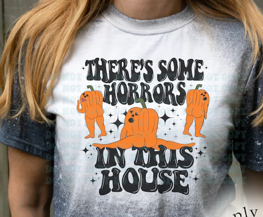 HALLOWEEN Theres some horror in this house ORANGE/BK DTF Transfer