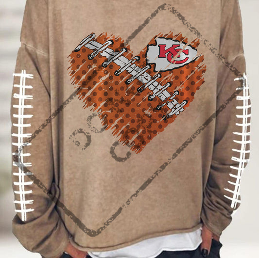 Kansas City Football heart with KC lace sleeves DTF Transfer