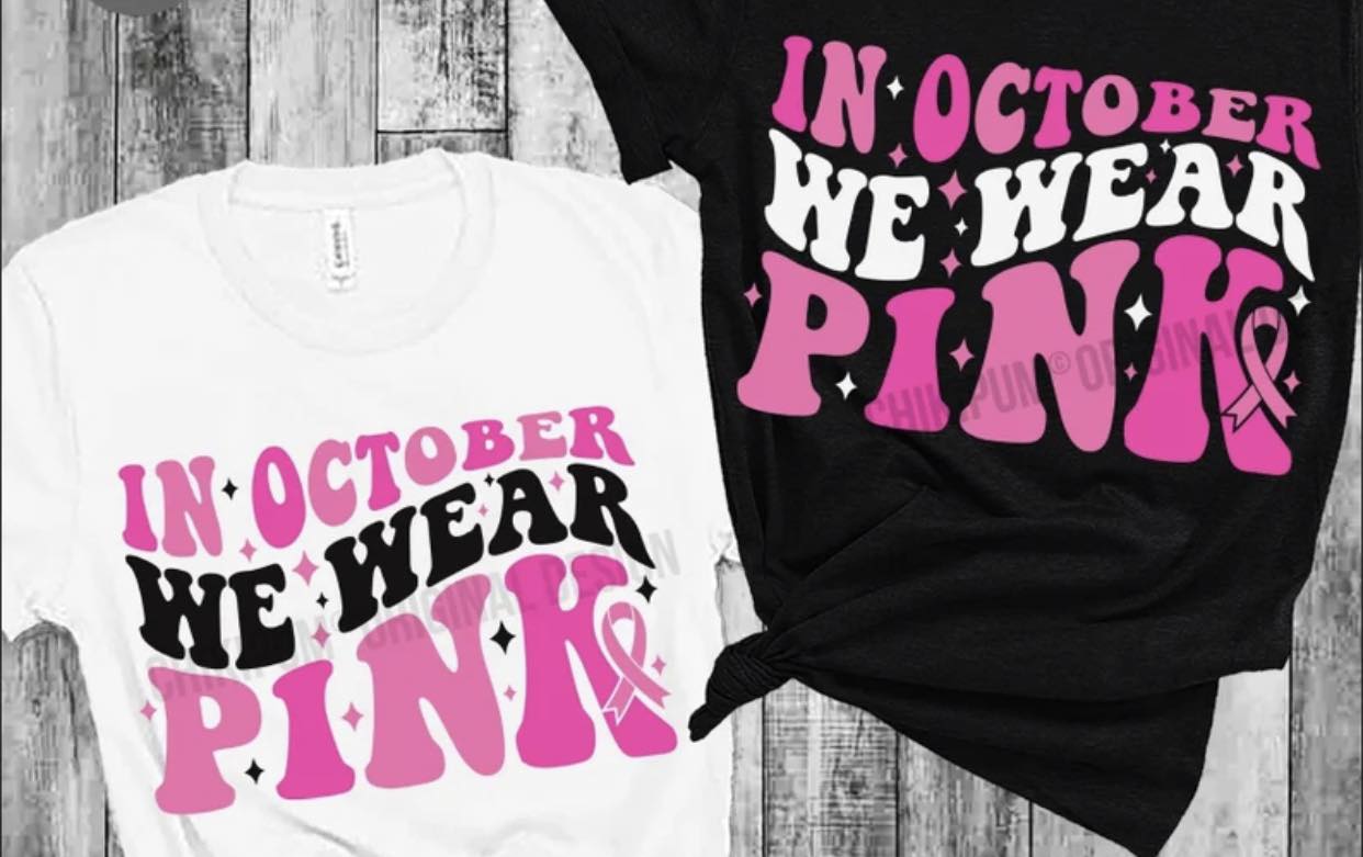 Breast Cancer In October we wear pink wavy DTF Transfer