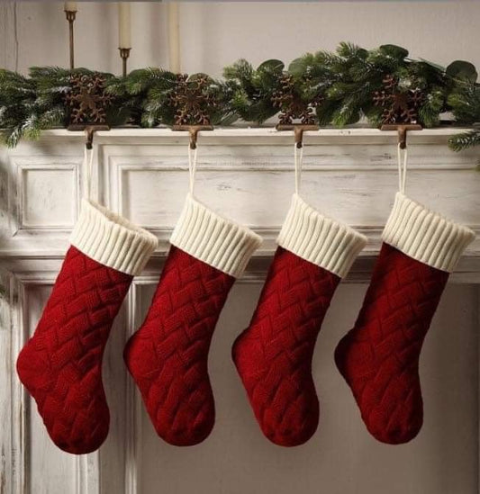 Red and cream knit Christmas stockings