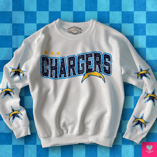 Football Team Chargers with stars on sleeves DTF