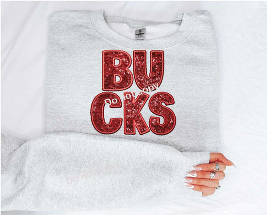 BUCKS red Faux sequin DTF TRANSFER