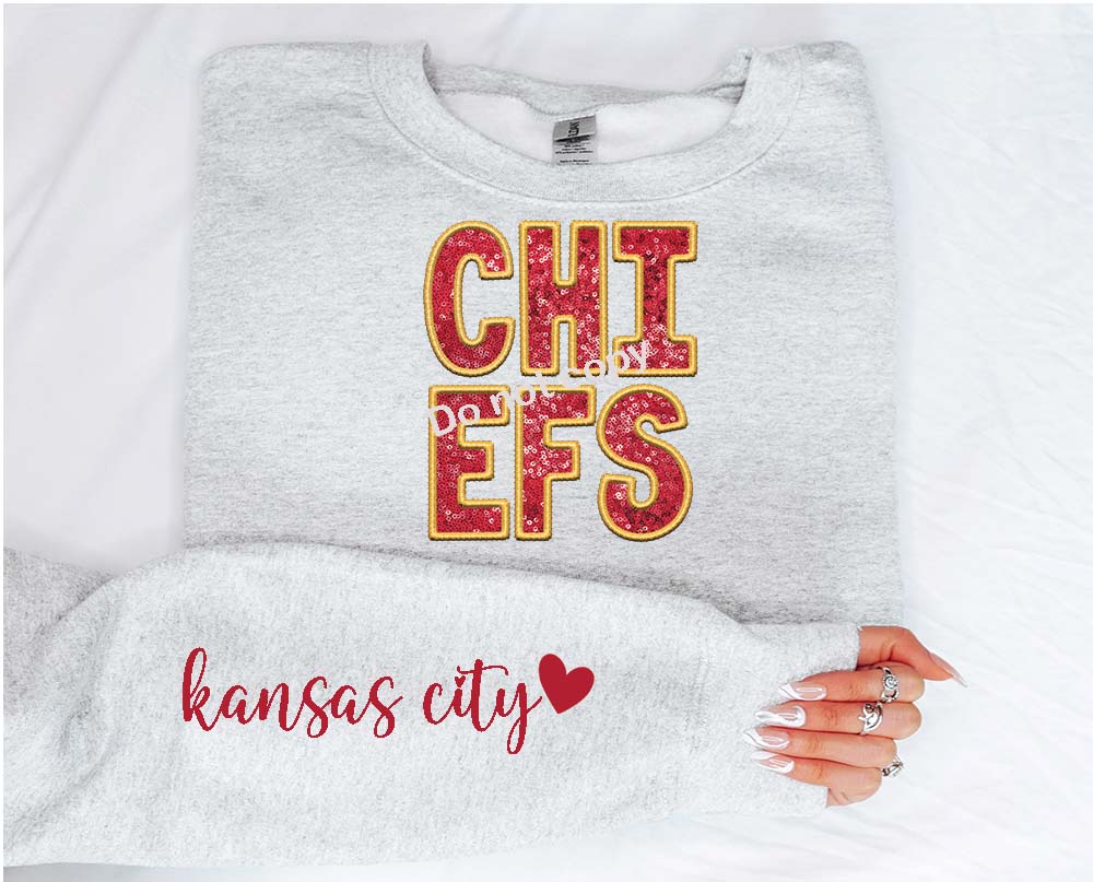 Chiefs kansas city sleeve Faux sequin DTF TRANSFER