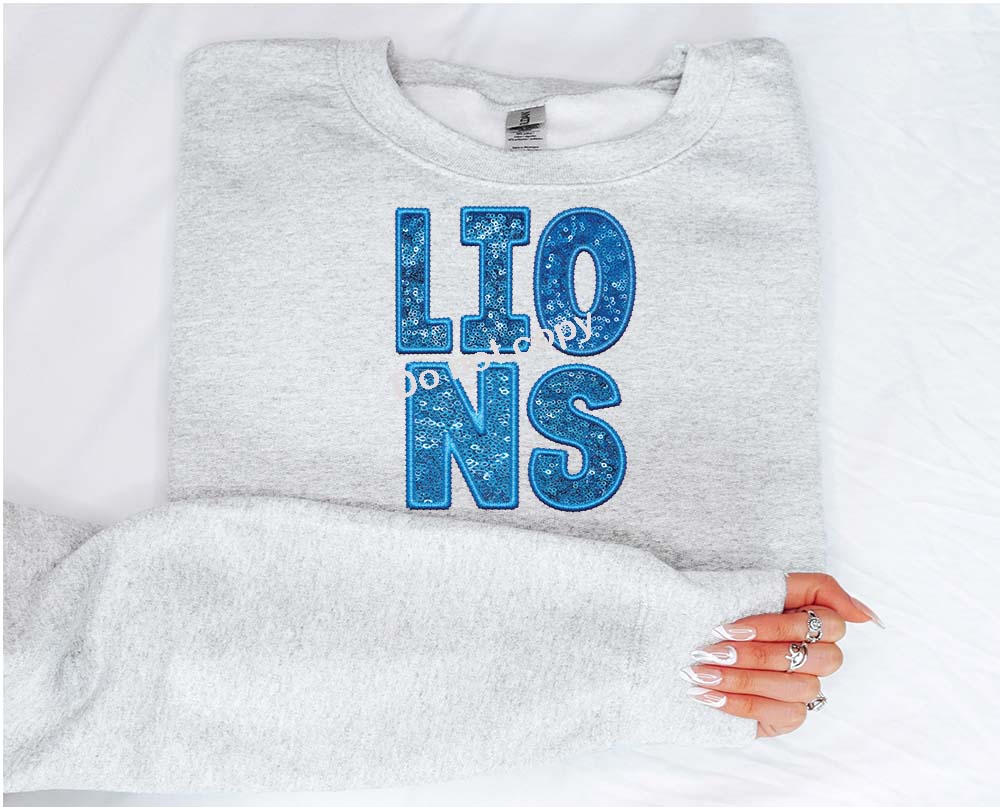 Lions Columbia blue Faux sequin DTF TRANSFER