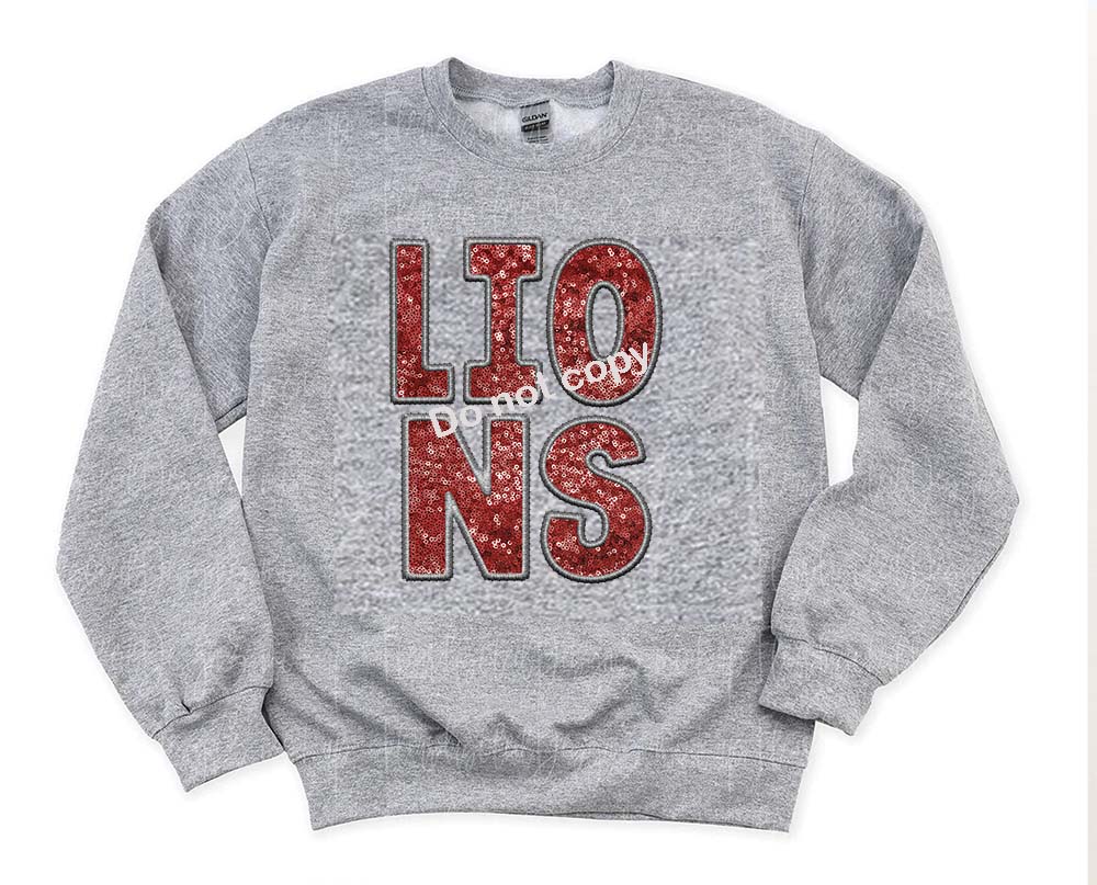 Lions red and grey Faux sequin DTF TRANSFER