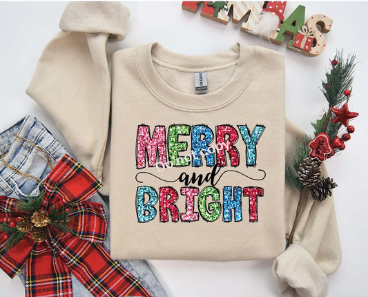 Christmas Merry and Bright faux sequin DTF Transfer