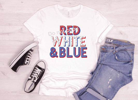 4th of July red white blue marquee letters DTF Transfer