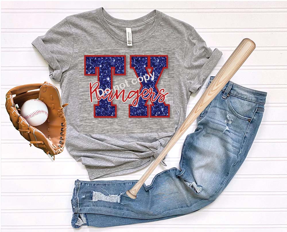 TX Rangers with sequins DTF Transfer